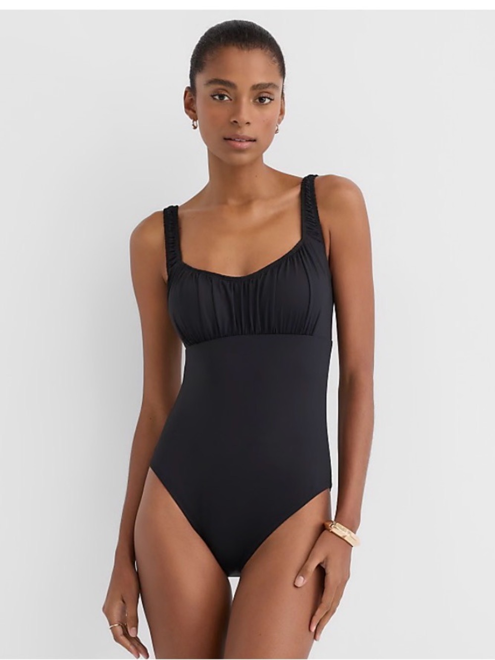 LOFT Black One-Piece Swim Suit with Ruched Bust Large